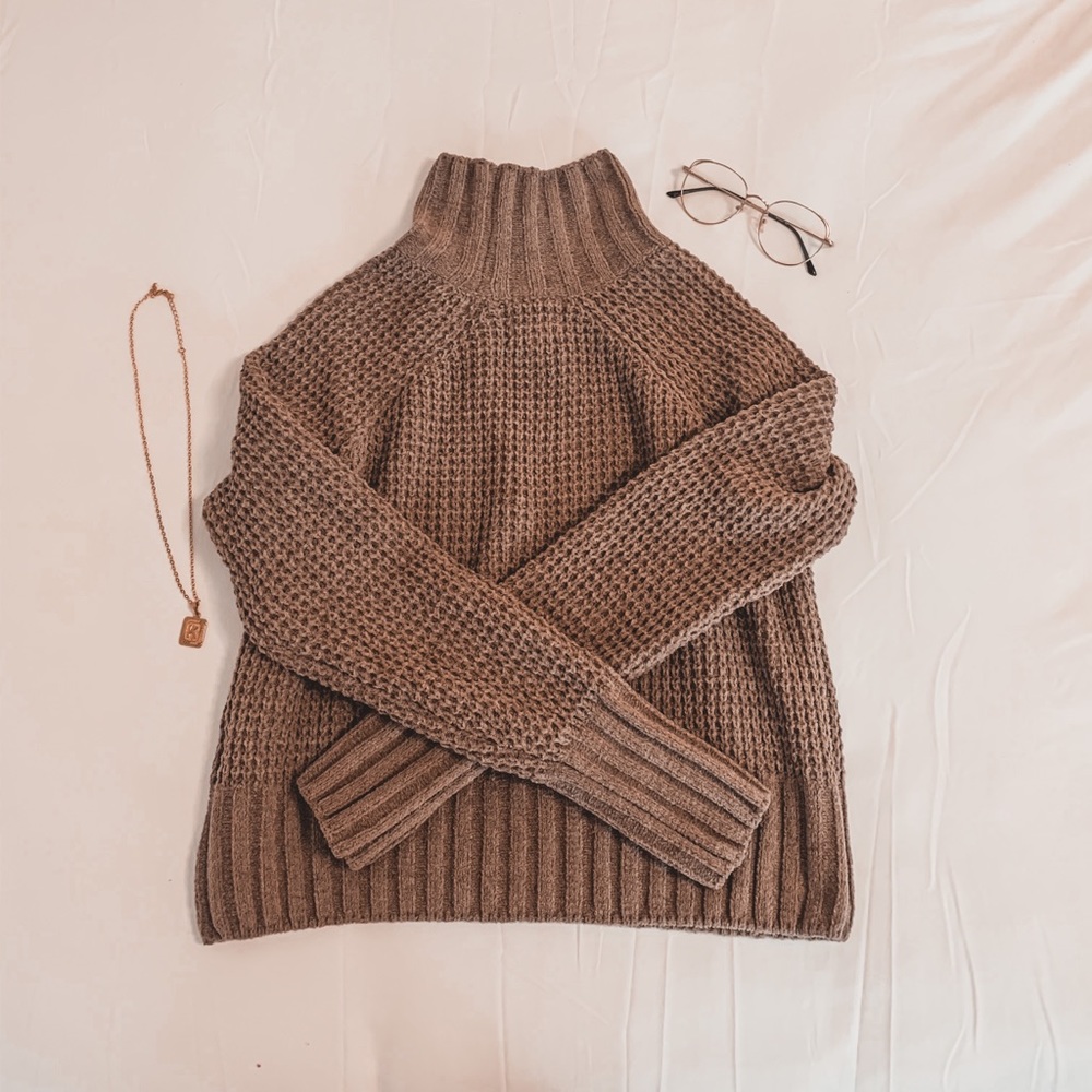 brown turtleneck sweater!